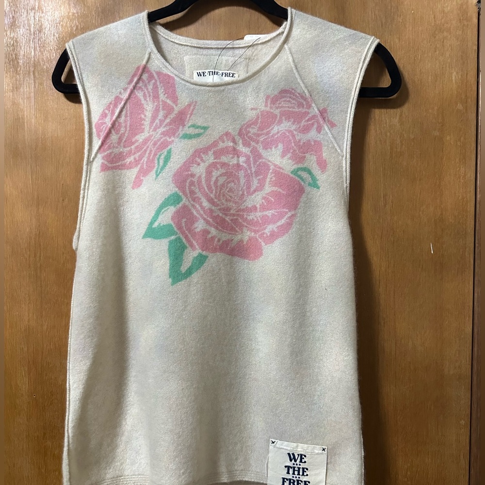 We The Free Cream and Pink Floral Tank Top